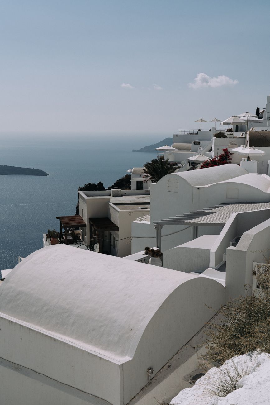 Santorini white architectural arches at dusk